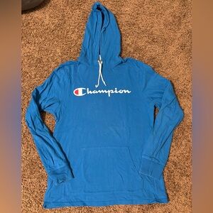 EUC Champion Men's Medium Blue Cotton Logo Long Sleeve T-shirt Hoodie
